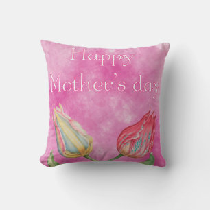 Happy Moederdag Bright Red en Yellow Tulips Kussen
