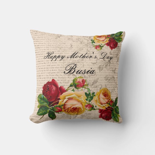 Happy Moederdag Busia Pillow  Rozen Kussen (Voorkant)
