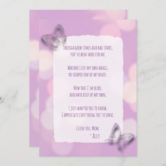 Happy Moederdag Card (Voorkant / Achterkant)