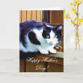 Happy Moederdag cat wenskaart Kaart (Gele Bloem)