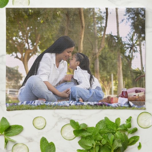 Happy Moederdag Custom Photo Poster voor mam Theedoek (Gevouwen)