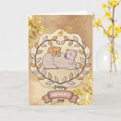 Happy Moederdag Cute Fun Beer en Cup Kaart (Gele Bloem)