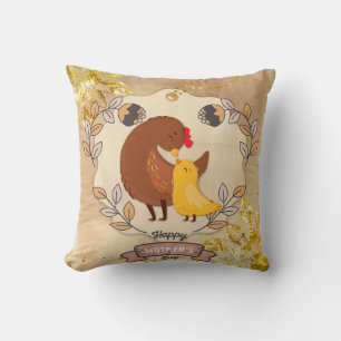 Happy Moederdag Cute Fun Chicken and Chick Kussen