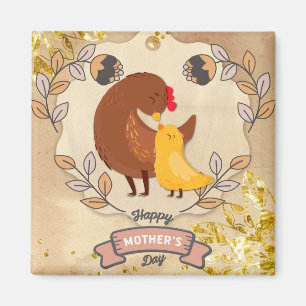 Happy Moederdag Cute Fun Chicken and Chick Magneet