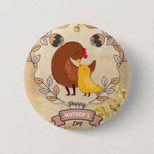 Happy Moederdag Cute Fun Chicken and Chick Ronde Button 5,7 Cm