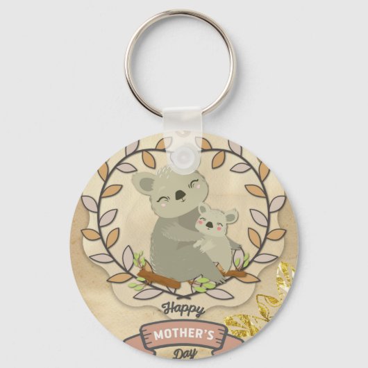 Happy Moederdag Cute Fun Koala Beer en Baby Sleutelhanger (Voorkant)