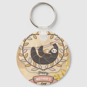 Happy Moederdag Cute Fun Koala Sloth en Baby Sleutelhanger