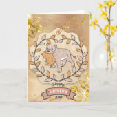 Happy Moederdag Cute Fun Lion en Cup Kaart (Gele Bloem)