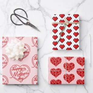 Happy Moederdag Cute Heart Inpakpapier Vel