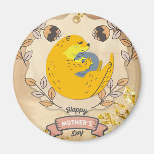 Happy Moederdag Cute Otter en Baby Floral Magneet