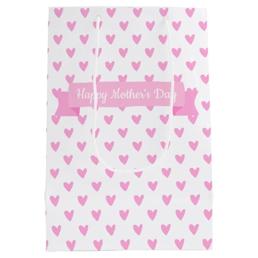 Happy Moederdag | Cute Pink Hearts Pattern Medium Cadeauzakje (Achterkant)