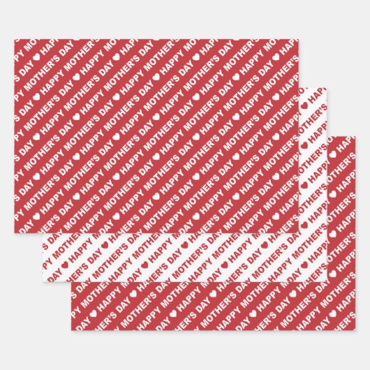 Happy Moederdag Dark Red en White Inpakpapier Vel (Set)