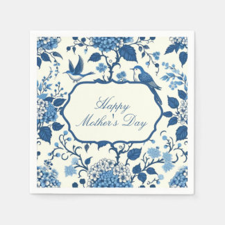 Happy Moederdag Elegant Blauw Chinoiserie Floral Servet