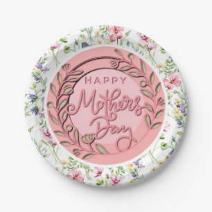 Happy Moederdag Elegant Modern Roze Bloemen Papieren Bordje