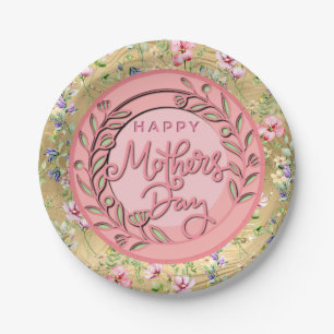 Happy Moederdag Elegant Modern Roze Bloemen Papieren Bordje