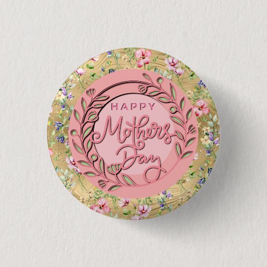 Happy Moederdag Elegant Modern Roze Bloemen Ronde Button 3,2 Cm (Voorkant)