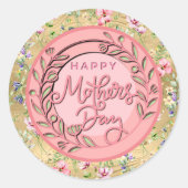 Happy Moederdag Elegant Modern Roze Bloemen Ronde Sticker (Voorkant)