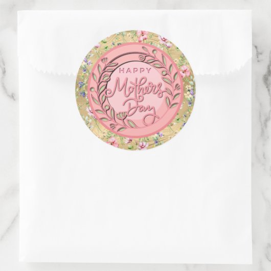 Happy Moederdag Elegant Modern Roze Bloemen Ronde Sticker (Tas)