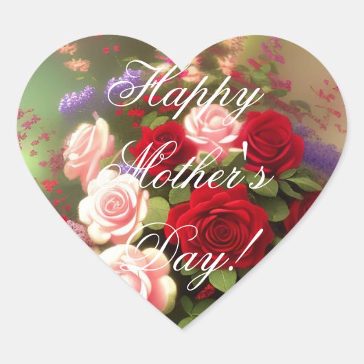 Happy Moederdag Elegant Red Roze Roses Floral Hart Sticker (Voorkant)