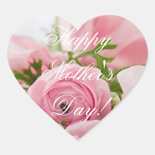 Happy Moederdag Elegant Roze Rozen Bloemen Hart Sticker (Voorkant)