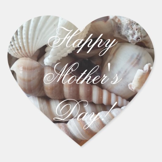 Happy Moederdag Elegant Sea Shells Beach Thema Hart Sticker (Voorkant)