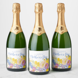 Happy Moederdag Floral Blooms Sparkling Wijnetiket