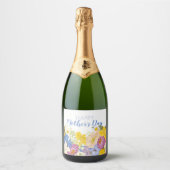 Happy Moederdag Floral Blooms Sparkling Wijnetiket (Voorkant)