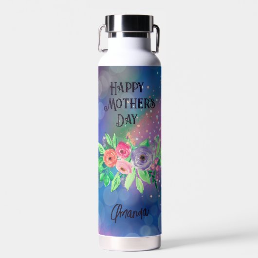 Happy Moederdag Floral Bokeh Waterfles (Voorkant)
