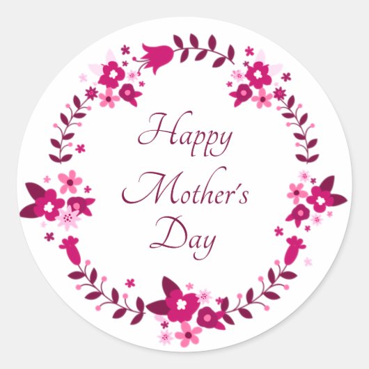 Happy Moederdag floral garland roze Ronde Sticker (Voorkant)