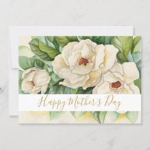 Happy Moederdag Floral Magnolia Gold Script Feestdagenkaart