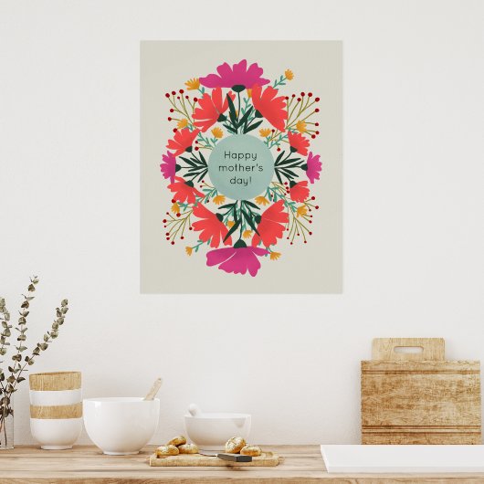 Happy moederdag floral poster (Keuken)