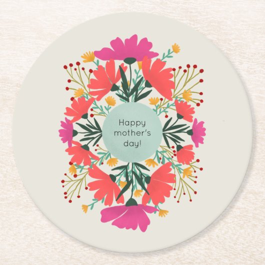 Happy moederdag floral ronde kartonnen onderzetter (Voorkant)
