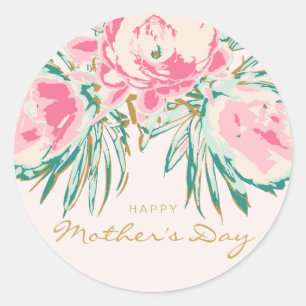 Happy Moederdag Floral Ronde Sticker