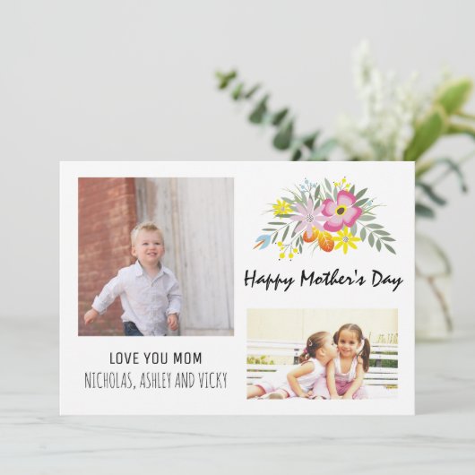 Happy Moederdag floral roze moderne foto Kaart (Staand voorkant)