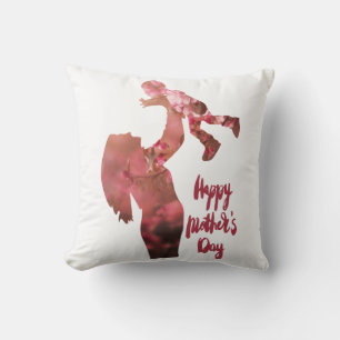 Happy moederdag, florale moeder en zoon schets dan kussen