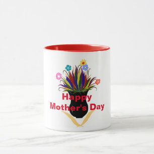 Happy Moederdag  Flowers Black Vase Mok