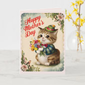 Happy Moederdag Gepersonaliseerde Schattigee Cat Kaart (Gele Bloem)