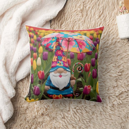 Happy Moederdag: Gnome in Tulip Field Kussen (Deken)