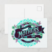 Happy Moederdag Green Paars Floral Briefkaart (Voorkant / Achterkant)