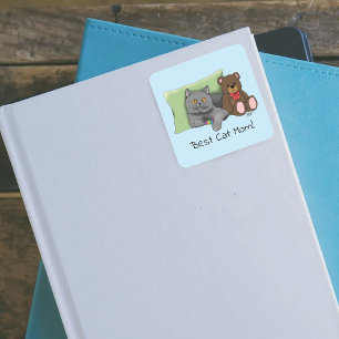 Happy Moederdag Grey Cat Vierkante Sticker
