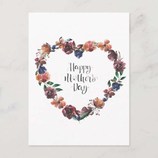 Happy Moederdag Heart Floral Flowers Script Briefkaart (Voorkant)