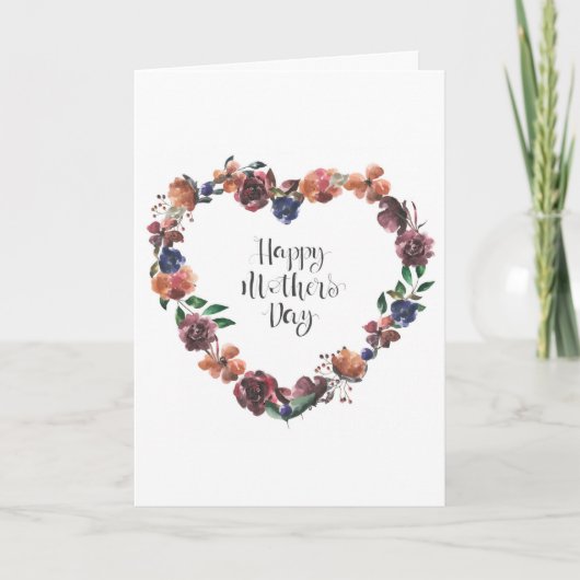 Happy Moederdag Heart Floral Flowers Script Kaart (Voorkant)