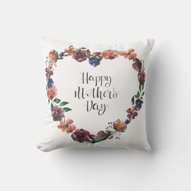Happy Moederdag Heart Floral Flowers Script Kussen (Voorkant)