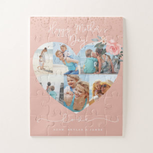 Happy Moederdag Heart Floral Foto Collage Pink Legpuzzel