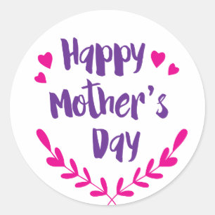 Happy Moederdag, Hearts - Glossy, Lg., Ronde Sticker