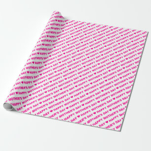 Happy Moederdag Hot Pink op wit Cadeaupapier