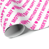 Happy Moederdag Hot Pink op wit Cadeaupapier (Rol Hoek)