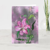Happy Moederdag Kaart Paars Pink Lily Flowers (Voorkant)