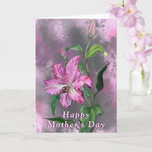 Happy Moederdag Kaart Paars Pink Lily Flowers (Orchidee)