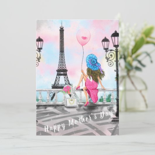 Happy Moederdag Kaart Vrouw met ballon (Staand voorkant)